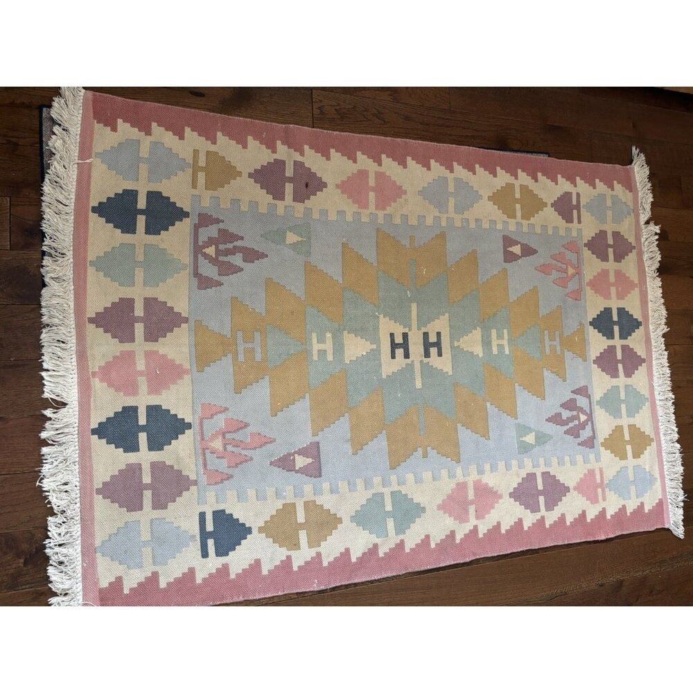 Urban Outfitters Isolde Kilim Printed Rug Cotton Geometric Pastels 4x6'